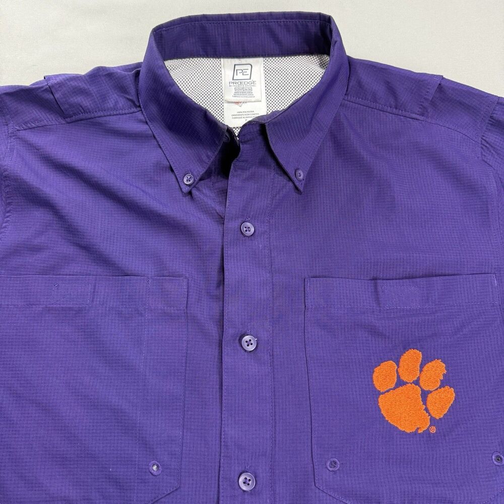 Clemson Tigers Mens Vented Fishing Shirt Purple Embrodered Super Nice Sz Small
